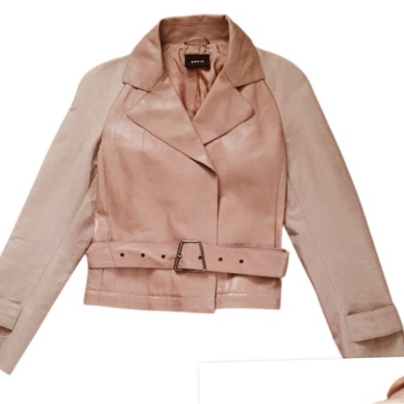 AKRIS Convertible 2in1 Lamb Leather & Cotton Trench-coat Jacket Desert Beige Sz6 - Picture 7 of 16